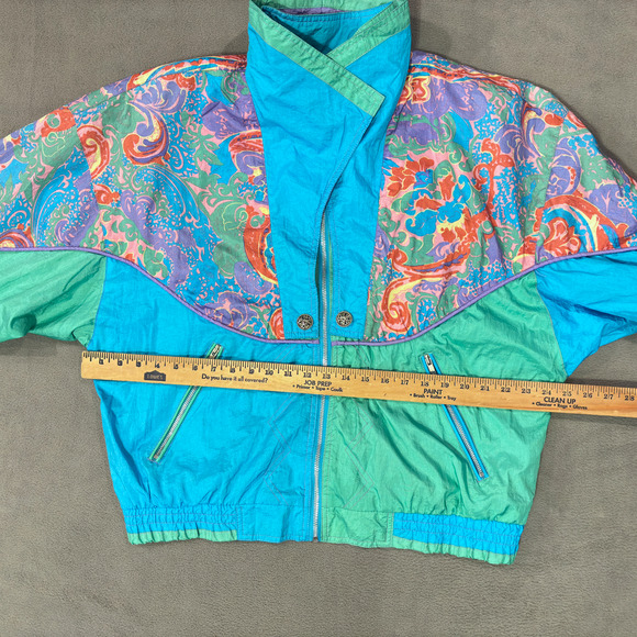 Giacca Sport Bomber Jacket Coat 80s 90s Shoulder Pads Retro Women's Size Medium - Picture 11 of 16